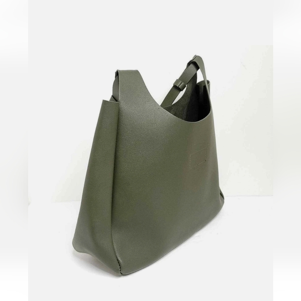 Neiman Marcus Green Shoulder Vegan Leather Bag with Modern Trapezoidal Design - Picture 2 of 13